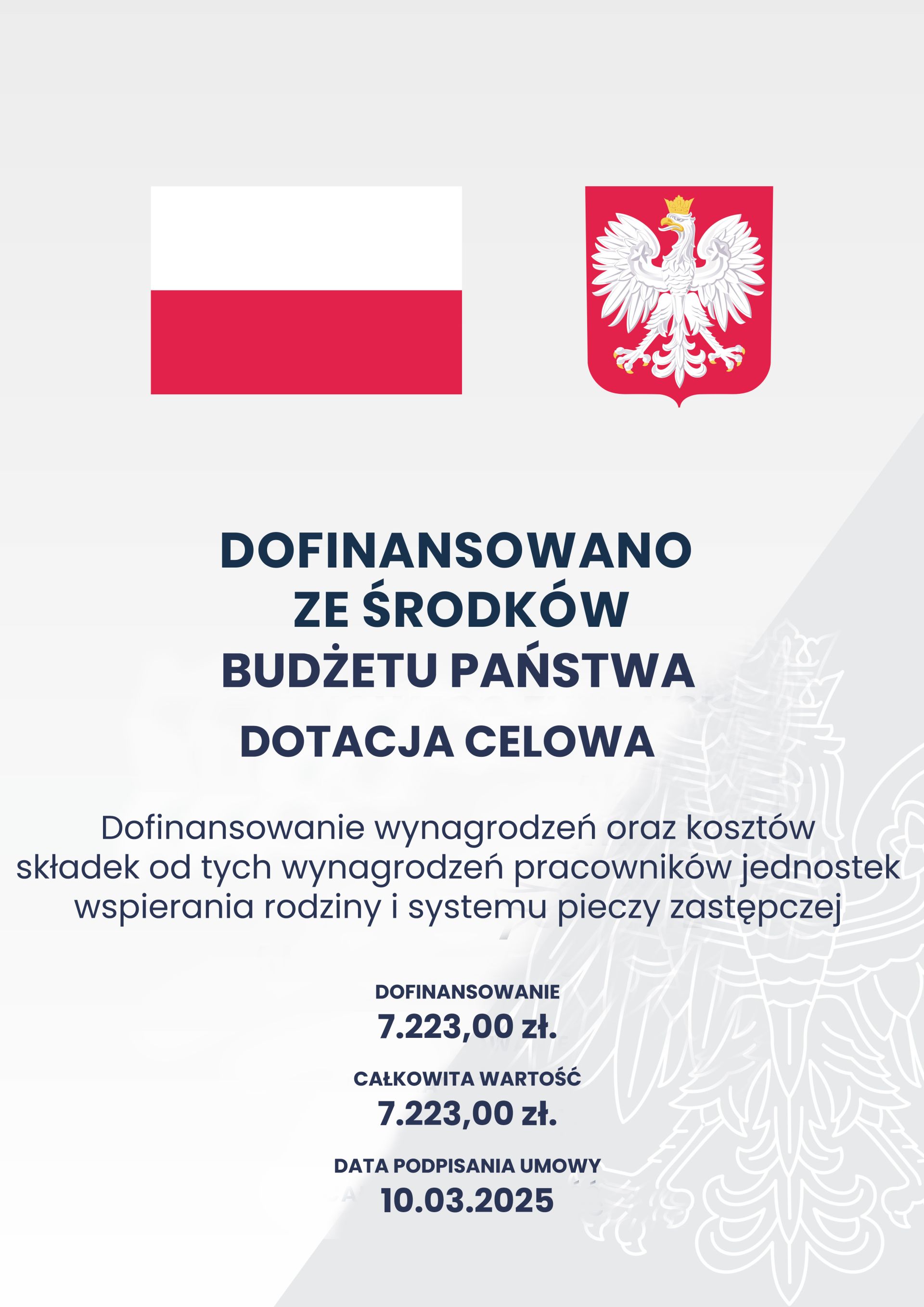 Plakat z&nbsp;informacją o&nbsp;dofinansowaniu ze środk&oacute;w budżetu państwa - dotacja celowa